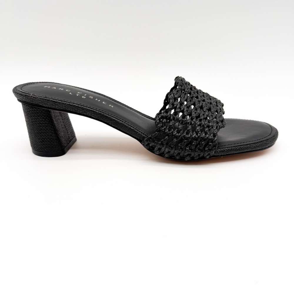 Marc Fisher LTD Jazmine Woven Slide Sandals Block Heel Mule Black 10 NEW - Picture 10 of 16